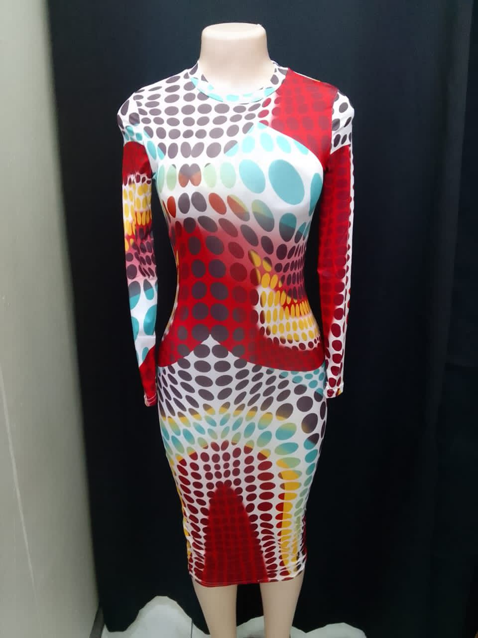 Long Sleeve Multi Color Circle Print Dress
