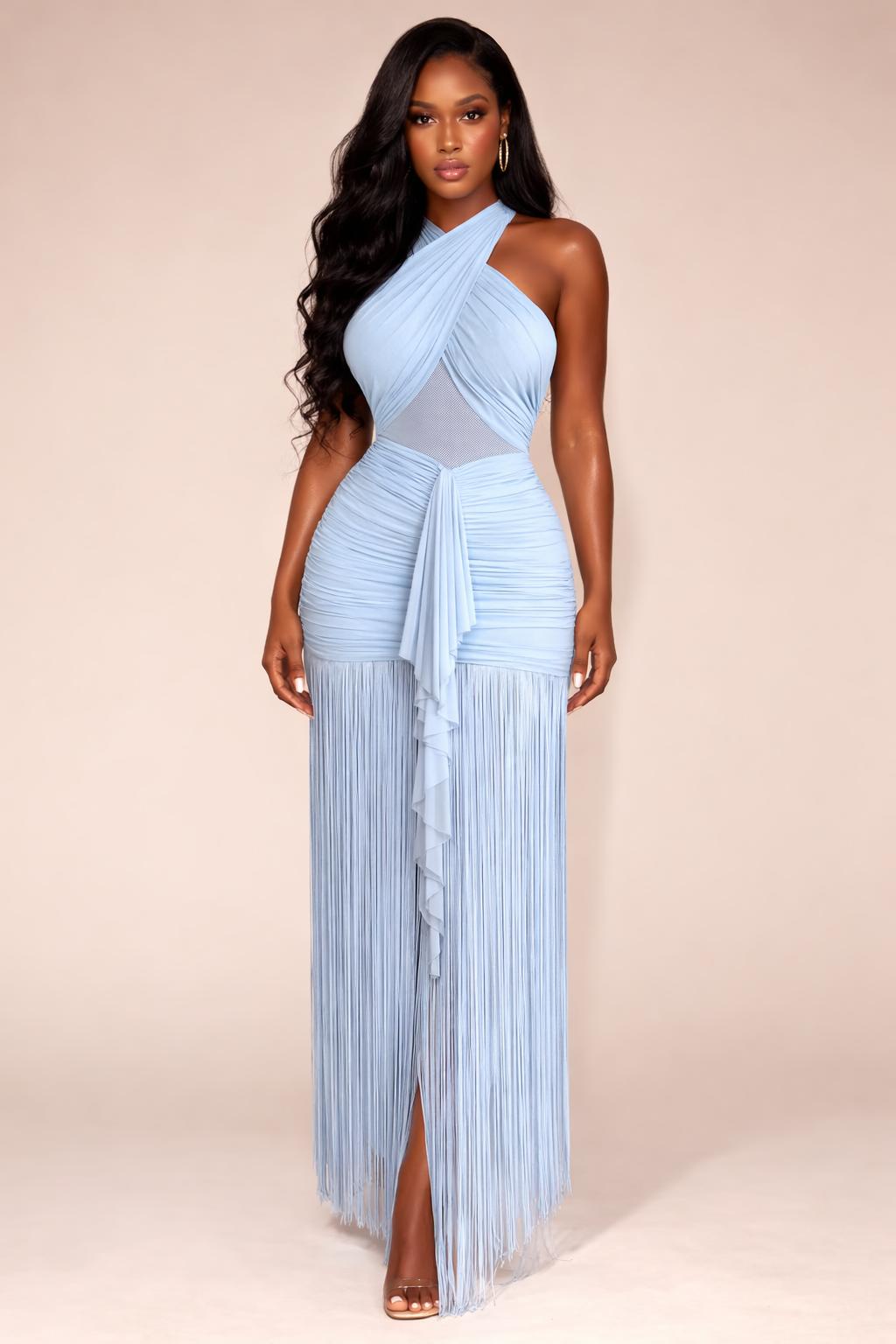 The Goddess Fringe Maxi Dress