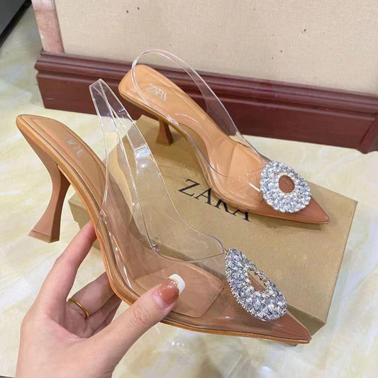 Zara Pointed Toe with clear Diamonds Heels