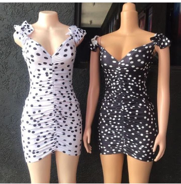 Sleeveless Dress with White Polkadots