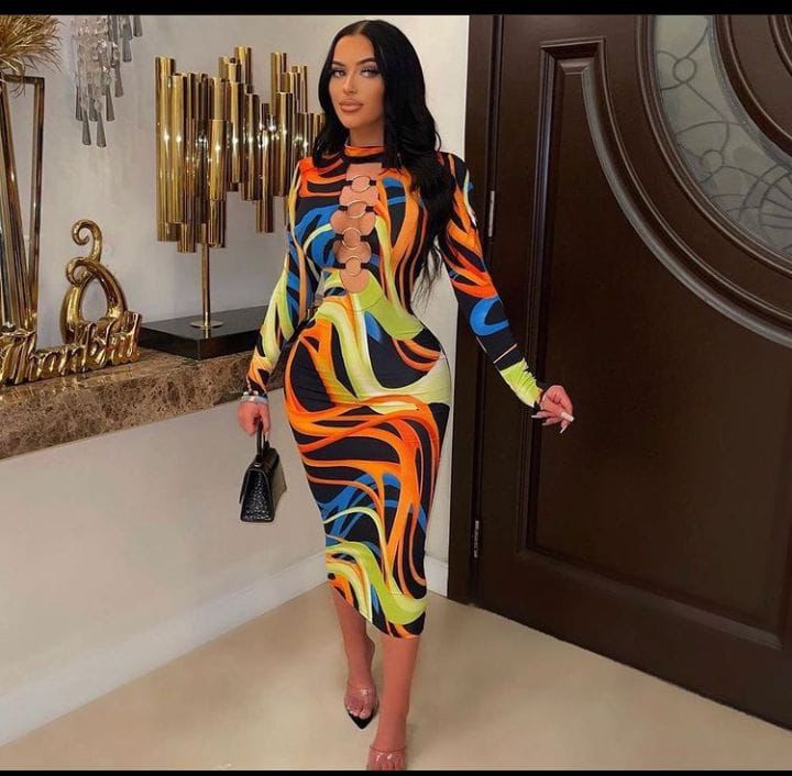 Multi Color Long Sleeve Bodycon Dress