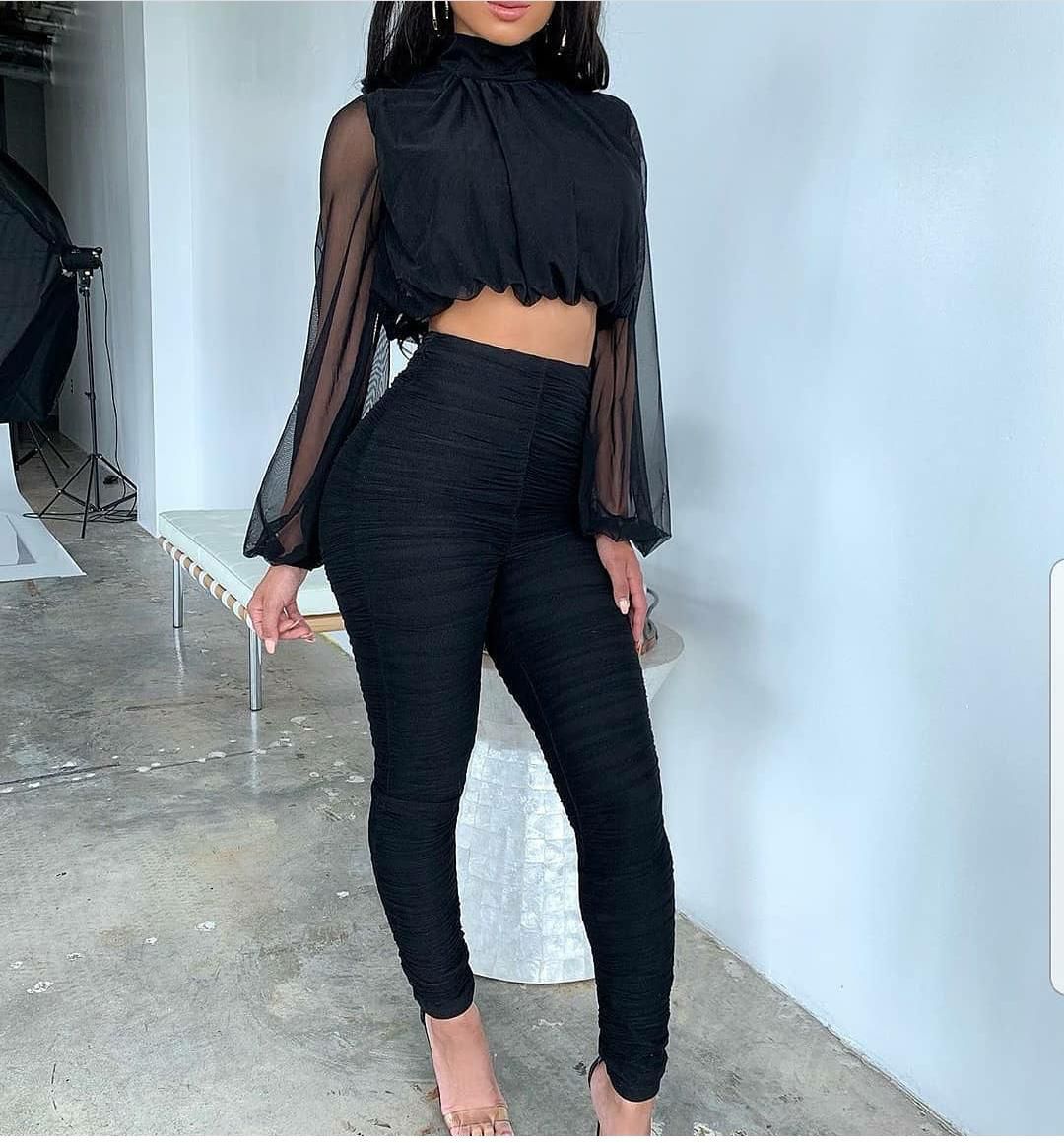 Long Sleeve Crop top Pant Set