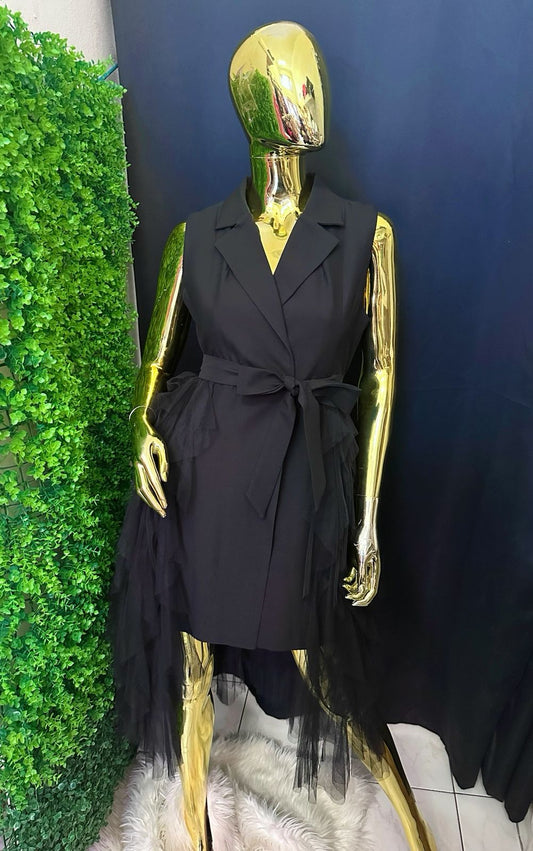 Black Blazer Dress with Mesh