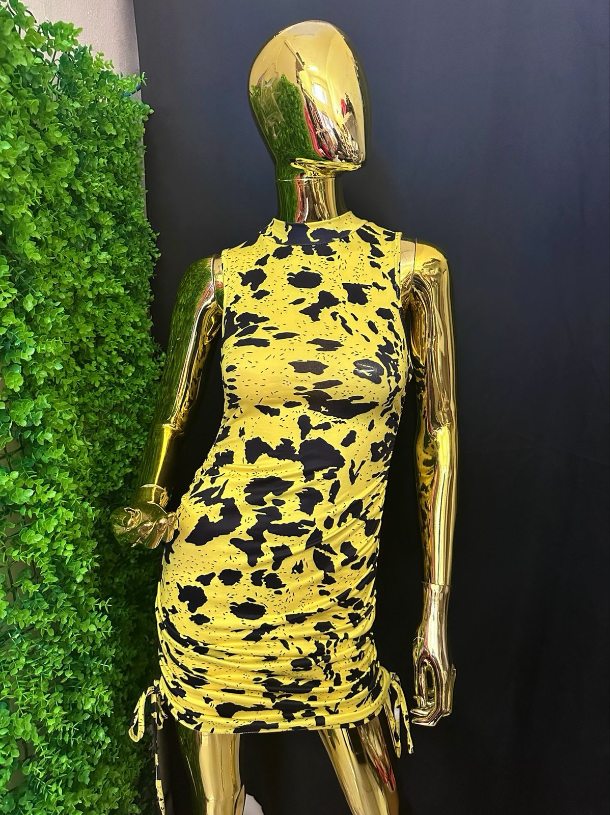 Black and Yellow Print Bodycon Dress