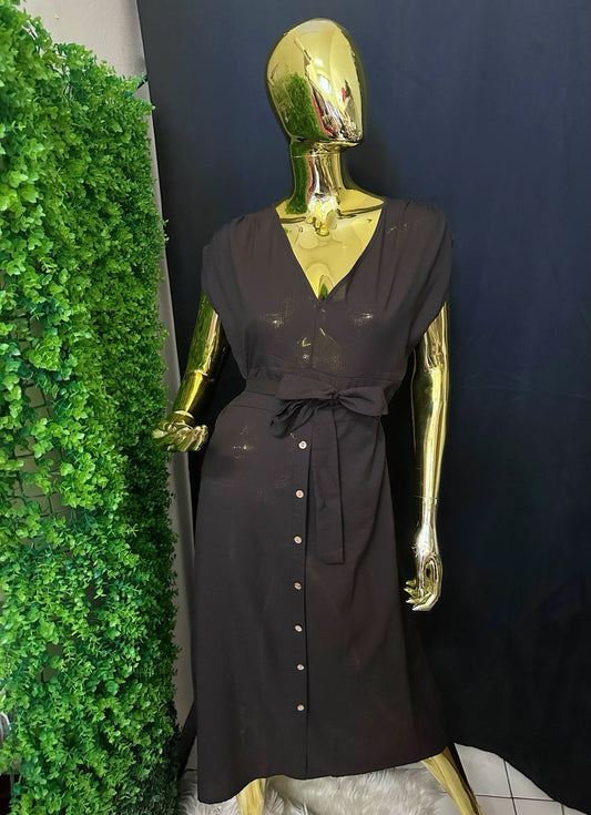 Black Long Dress with Button